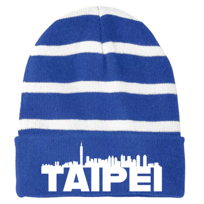 Taipei Taiwan Asia City Skyline Silhouette Outline Sketch Cute Gift Striped Beanie with Solid Band