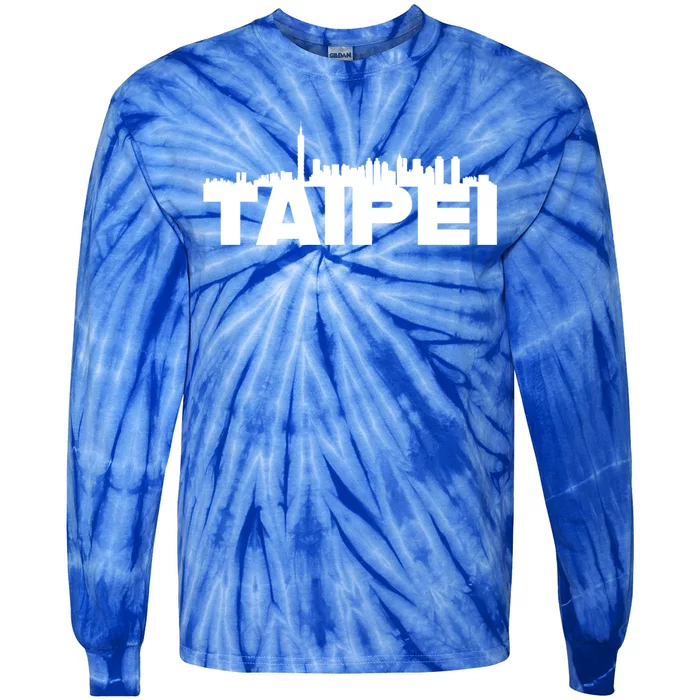 Taipei Taiwan Asia City Skyline Silhouette Outline Sketch Cute Gift Tie-Dye Long Sleeve Shirt