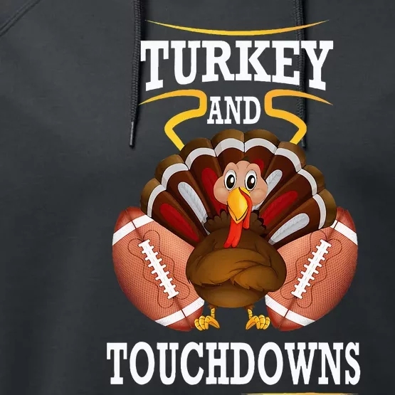 Thanksgiving Turkey And Touchdowns Football Kids Performance Fleece Hoodie