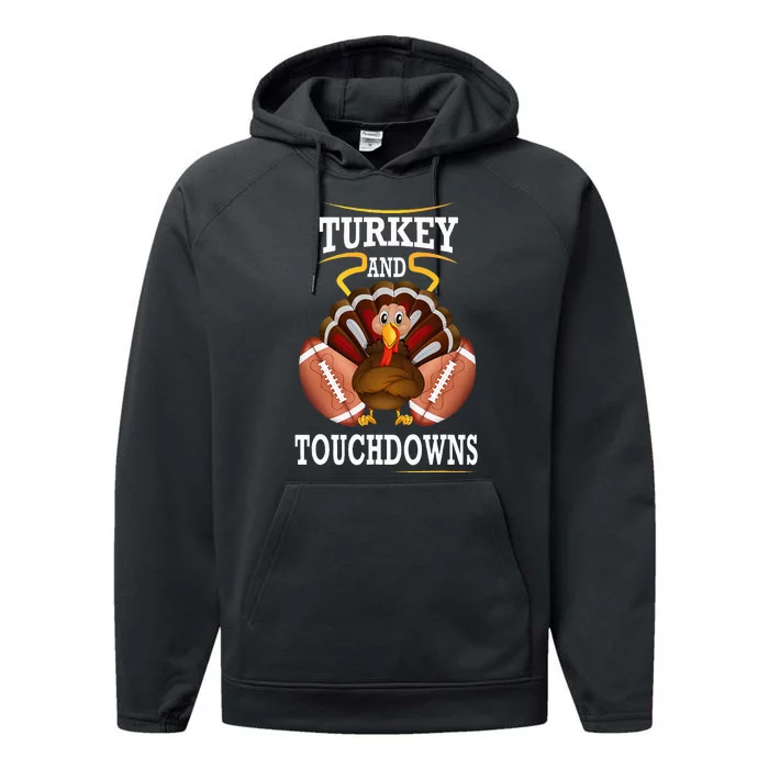 Thanksgiving Turkey And Touchdowns Football Kids Performance Fleece Hoodie