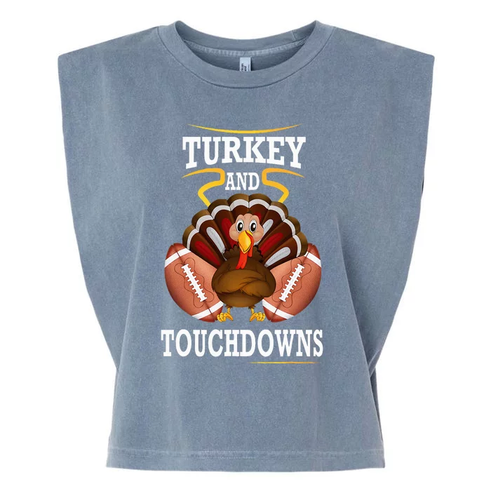 Thanksgiving Turkey And Touchdowns Football Kids Garment-Dyed Women's Muscle Tee