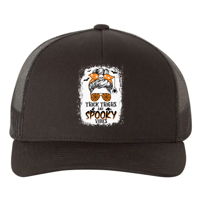 Thick Thighs And Spooky Vibes Halloween Messy Bun Funny Yupoong Adult 5-Panel Trucker Hat