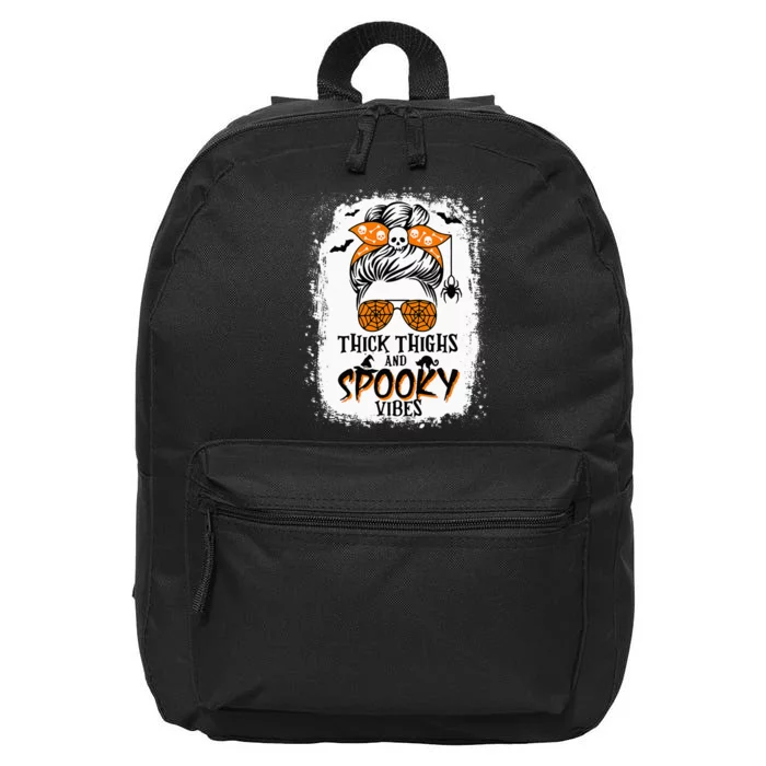 Thick Thighs And Spooky Vibes Halloween Messy Bun Funny 16 in Basic Backpack