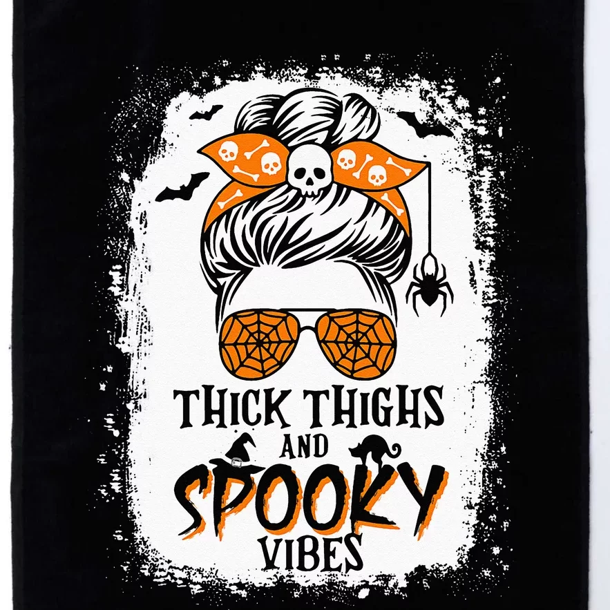 Thick Thighs And Spooky Vibes Halloween Messy Bun Funny Platinum Collection Golf Towel