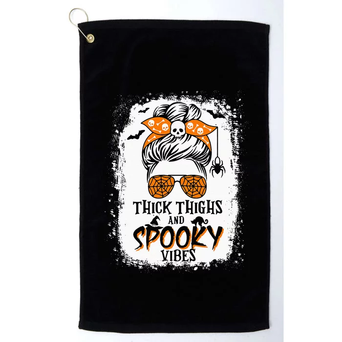 Thick Thighs And Spooky Vibes Halloween Messy Bun Funny Platinum Collection Golf Towel