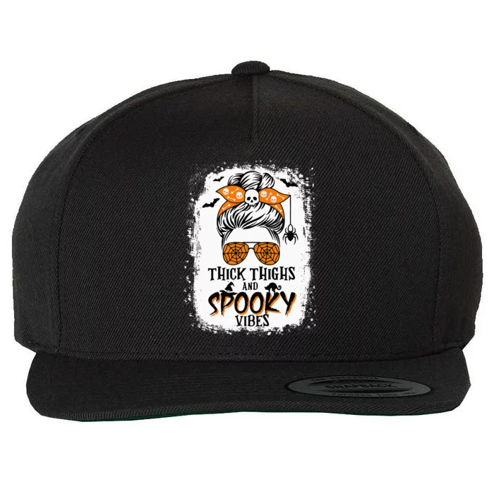 Thick Thighs And Spooky Vibes Halloween Messy Bun Funny Wool Snapback Cap