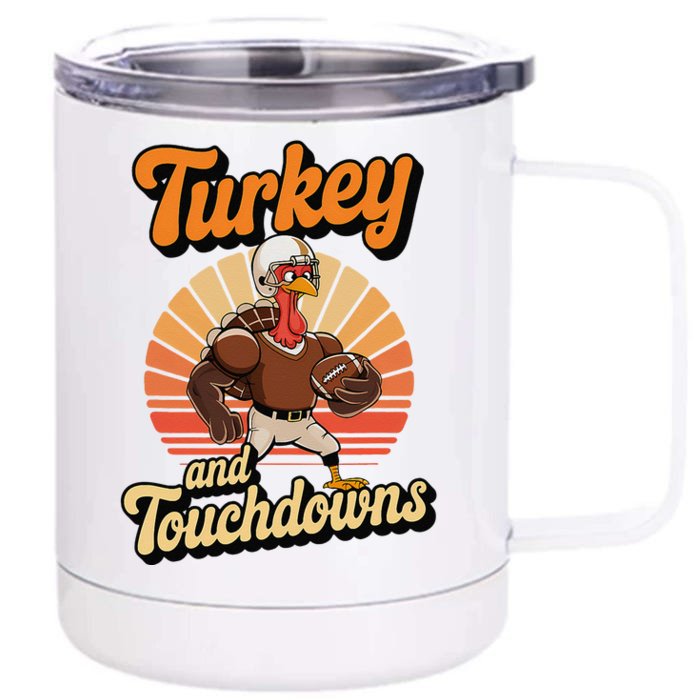 Thanksgiving Turkey And Touchdowns Football Front & Back 12oz Stainless Steel Tumbler Cup