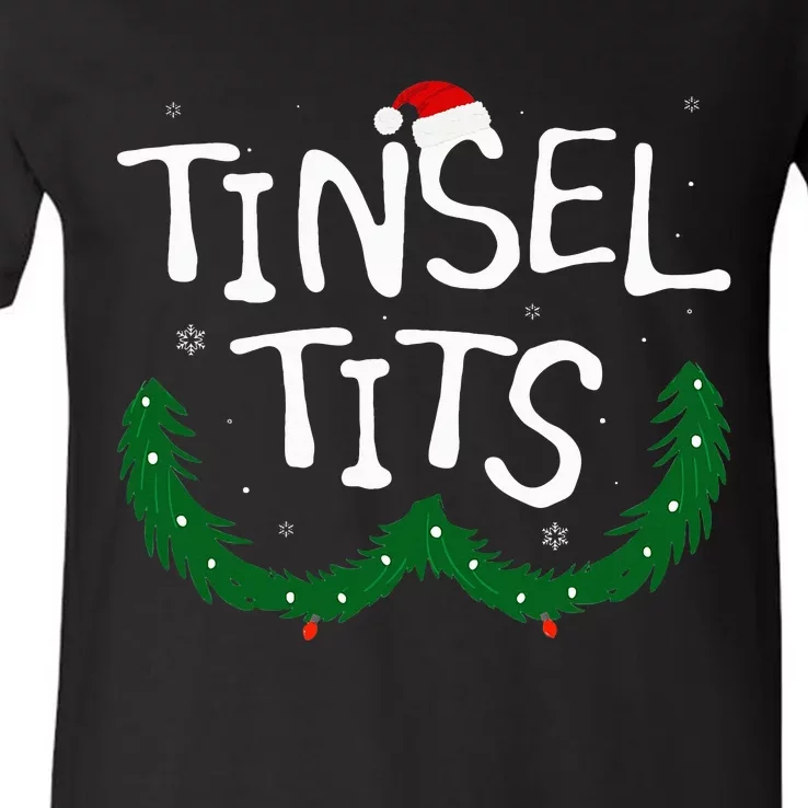 Tinsel Tits And Jingle Balls Funny Christmas Couple V-Neck T-Shirt