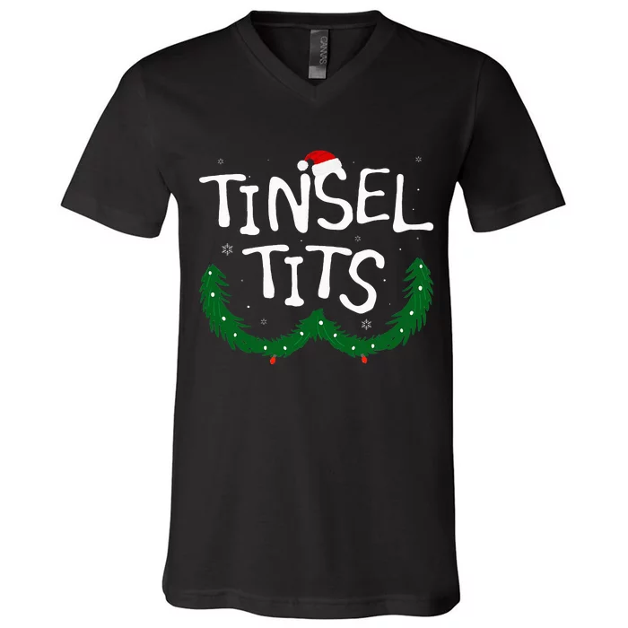 Tinsel Tits And Jingle Balls Funny Christmas Couple V-Neck T-Shirt