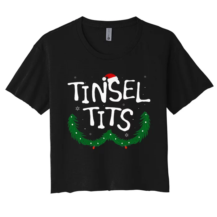 Tinsel Tits And Jingle Balls Funny Christmas Couple Women's Crop Top Tee