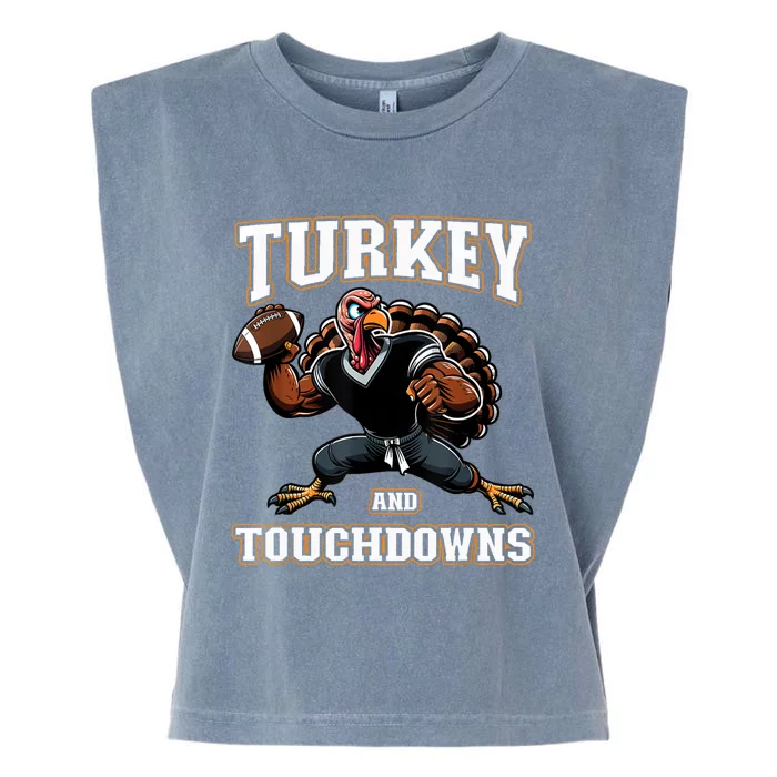 Thanksgiving Turkey And Touchdowns Garment-Dyed Women's Muscle Tee