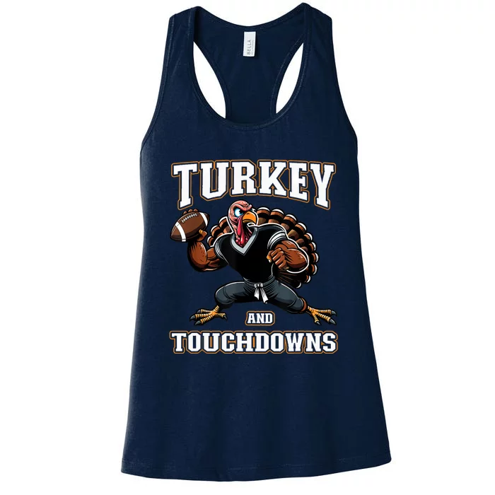 Thanksgiving Turkey And Touchdowns Women's Racerback Tank