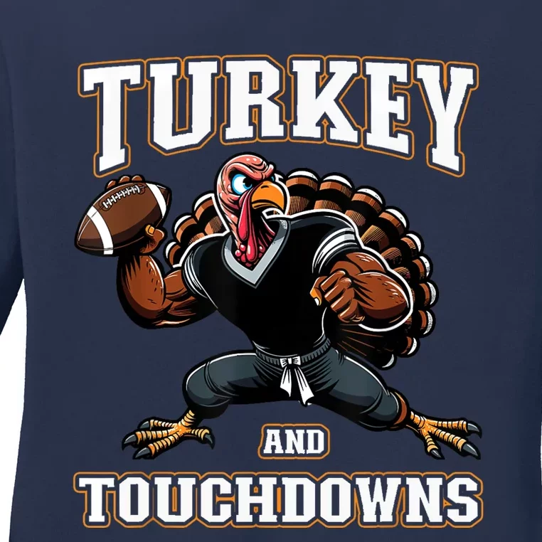 Thanksgiving Turkey And Touchdowns Ladies Long Sleeve Shirt