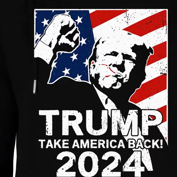 Trump Take America Back 2024 Rally Fight Fist Supporters Womens Funnel Neck Pullover Hood