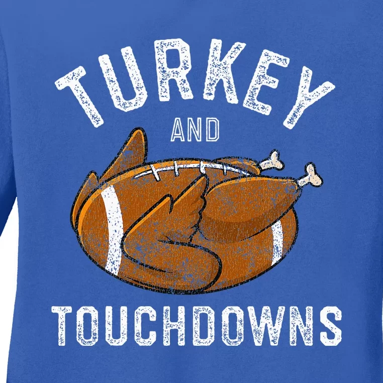 Thanksgiving Turkey and Touchdowns Football Ladies Long Sleeve Shirt