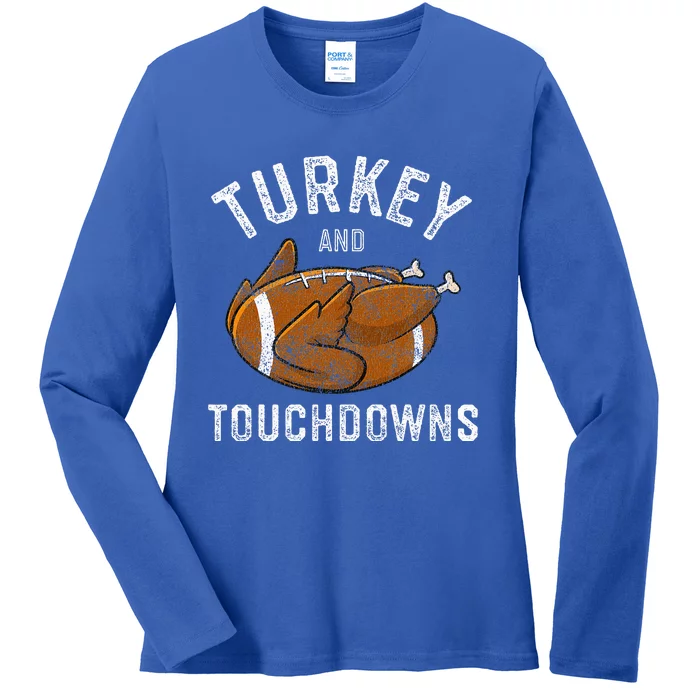 Thanksgiving Turkey and Touchdowns Football Ladies Long Sleeve Shirt