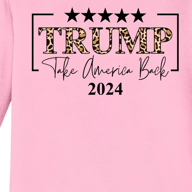 Trump Take America Back 2024 Cheetah Print Election Baby Long Sleeve Bodysuit