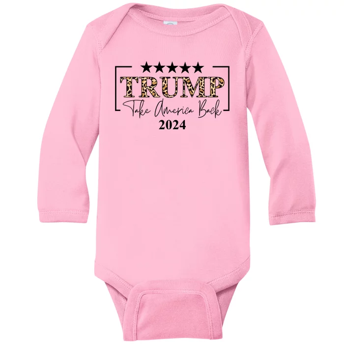 Trump Take America Back 2024 Cheetah Print Election Baby Long Sleeve Bodysuit