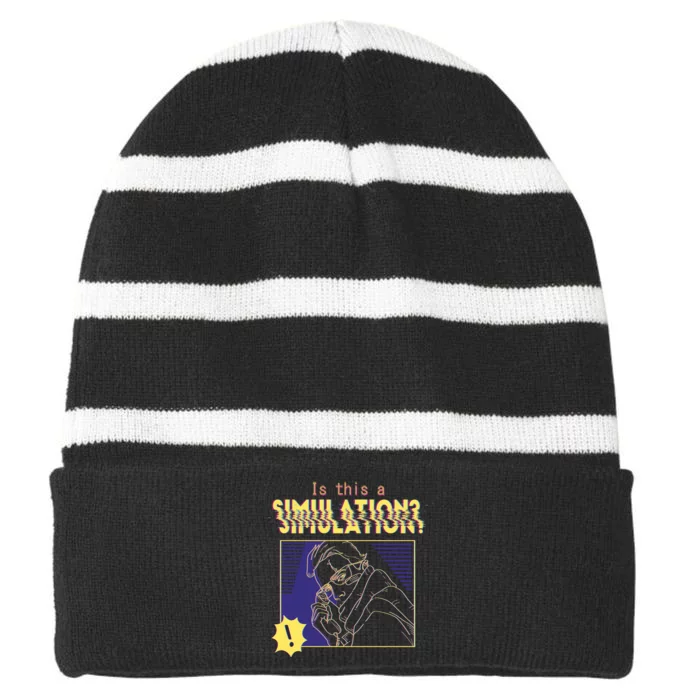 This This A Simulation Striped Beanie with Solid Band