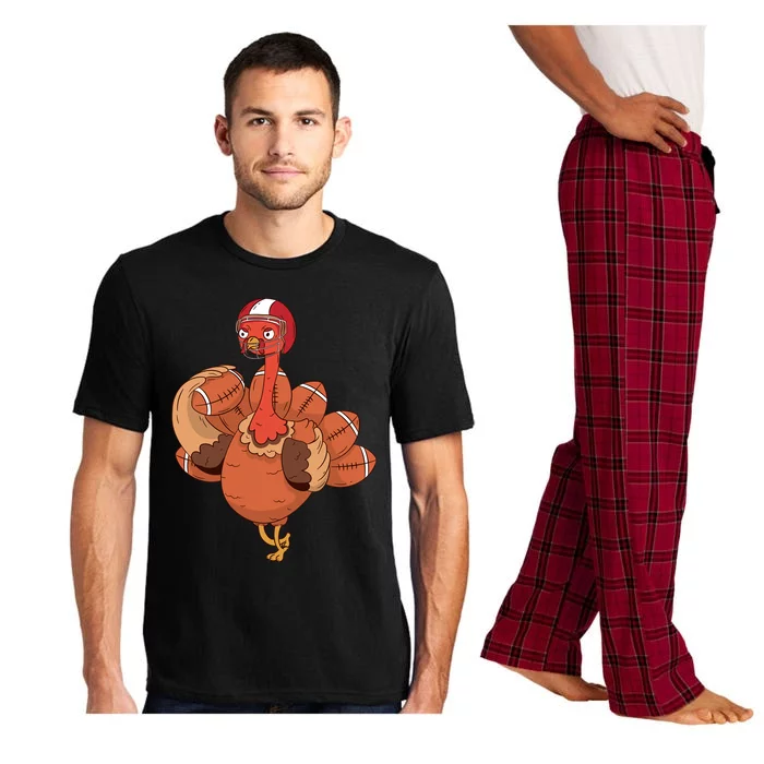 Thanksgiving Turkey And Touchdowns Football Design Gift Pajama Set