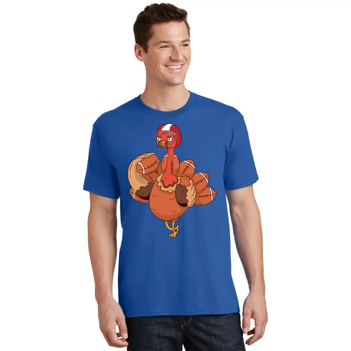 Thanksgiving Turkey And Touchdowns Football Design Gift T-Shirt