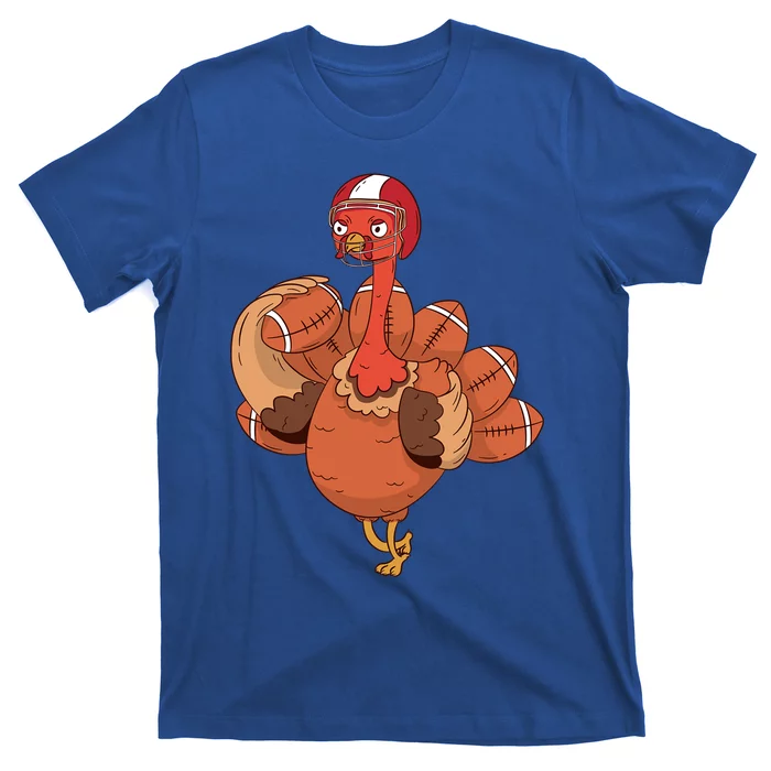 Thanksgiving Turkey And Touchdowns Football Design Gift T-Shirt