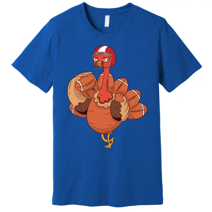 Thanksgiving Turkey And Touchdowns Football Design Gift Premium T-Shirt