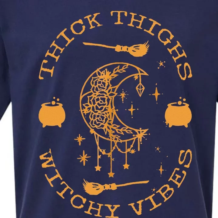 Thick Thighs And Spooky Vibes Thick Thighs And Vibes Sueded Cloud Jersey T-Shirt