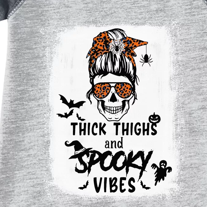 Thick Thighs And Spooky Vibes Bleached Messy Bun Skull Infant Baby Jersey Bodysuit