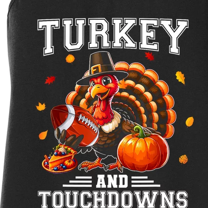 Thanksgiving Turkey And Touchdowns Football Women's Racerback Tank