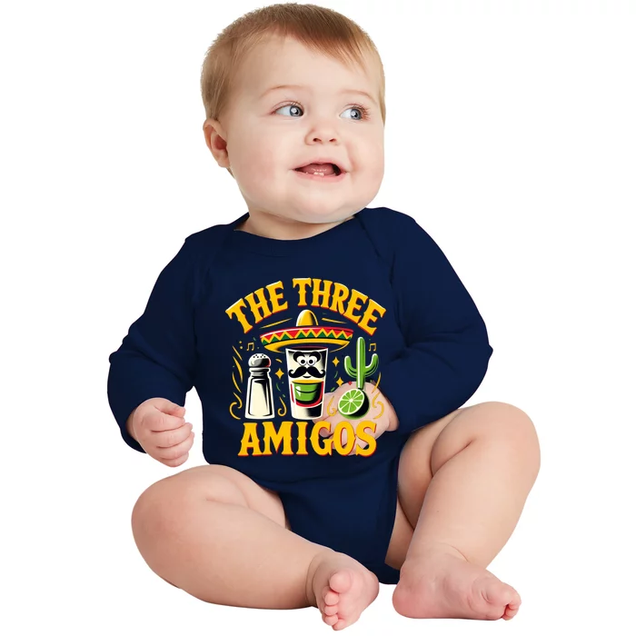 The Three Amigos Tequila Salt Shots Cinco De Mayo Day 2024 Great Gift Baby Long Sleeve Bodysuit