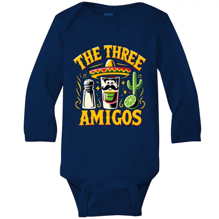 The Three Amigos Tequila Salt Shots Cinco De Mayo Day 2024 Great Gift Baby Long Sleeve Bodysuit