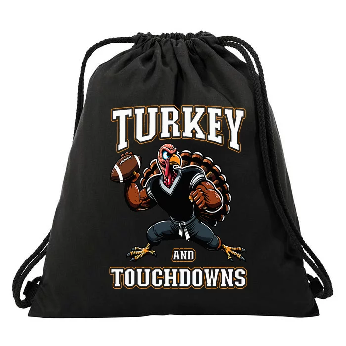 Thanksgiving Turkey and Touchdowns Drawstring Bag