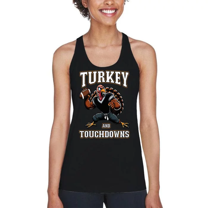 Thanksgiving Turkey and Touchdowns Women's Racerback Tank