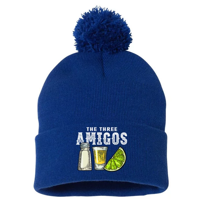 The Three Amigos Lime Salt Tequila Cinco De Mayo Pom Pom 12in Knit Beanie