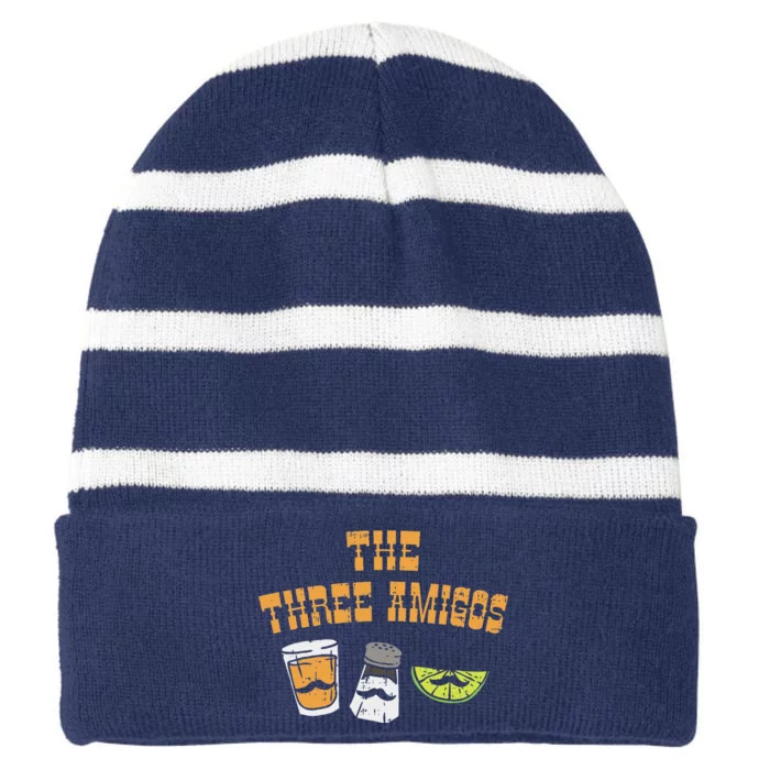 The Three Amigos Tequila Salt Lime Cinco De Mayo Drink Striped Beanie with Solid Band