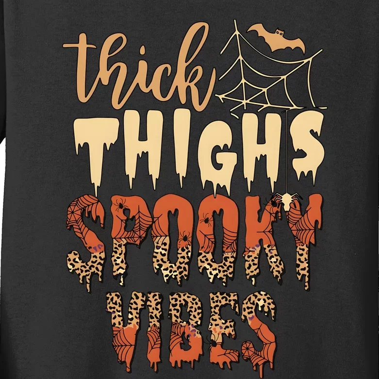 Thick Thighs And Spooky Vibes Halloween Season Kids Long Sleeve Shirt