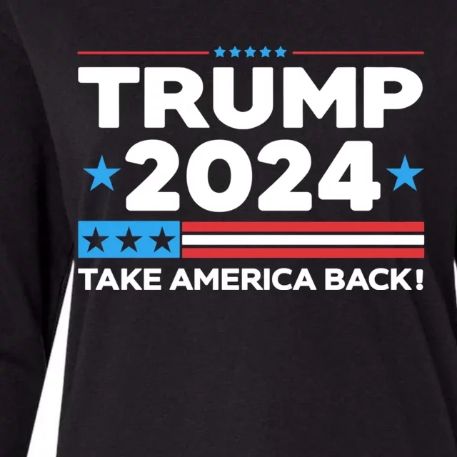 Trump Take America Back 2024 American Flag Politics Womens Cotton Relaxed Long Sleeve T-Shirt