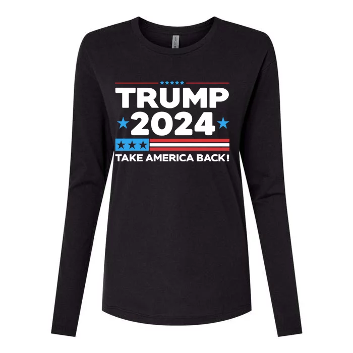 Trump Take America Back 2024 American Flag Politics Womens Cotton Relaxed Long Sleeve T-Shirt