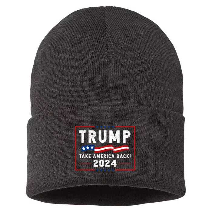 Trump Take America Back 2024 American Flag Politics Sustainable Knit Beanie