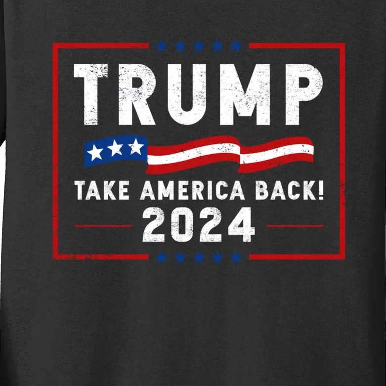 Trump Take America Back 2024 American Flag Politics Kids Long Sleeve Shirt