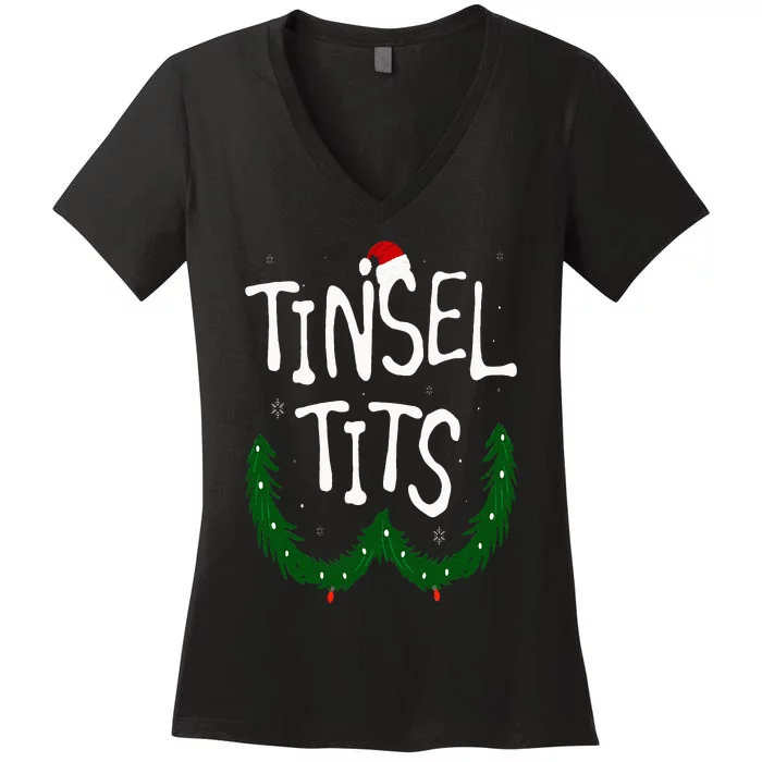 Tinsel Tits And Jingle Balls Funny Matching Christmas Couple Women's V-Neck T-Shirt