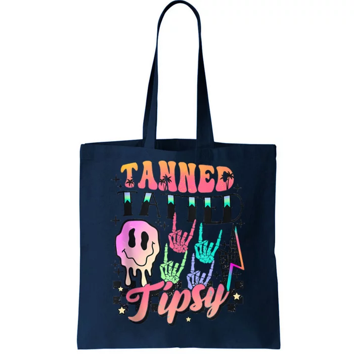 Tanned Tatted And Tipsy Groovy Hot Mom Beach Summer Vacation Tote Bag