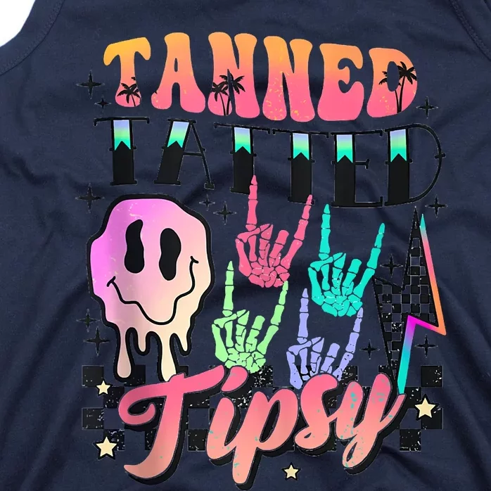 Tanned Tatted And Tipsy Groovy Hot Mom Beach Summer Vacation Tank Top