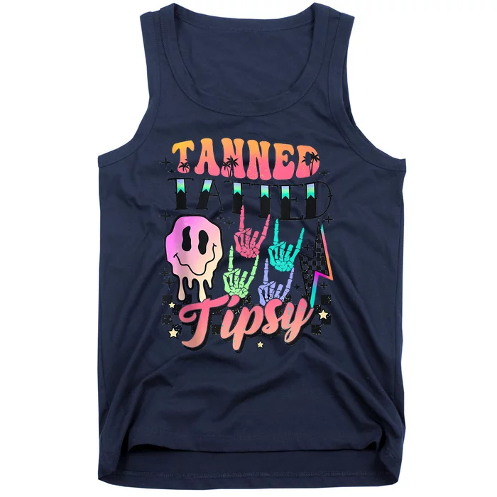 Tanned Tatted And Tipsy Groovy Hot Mom Beach Summer Vacation Tank Top