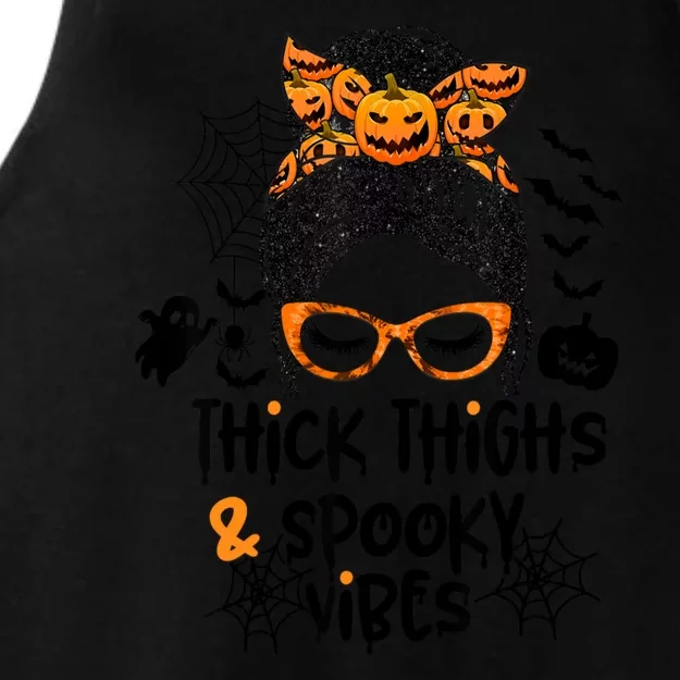 Thick Thighs And Spooky Vibes Messy Bun Girl Funny Halloween Ladies Tri-Blend Wicking Tank