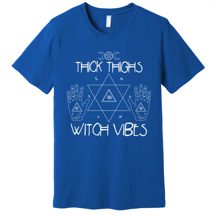 Thick Thighs And Witch Vibes Funny Halloween Witchcraft Great Gift Premium T-Shirt