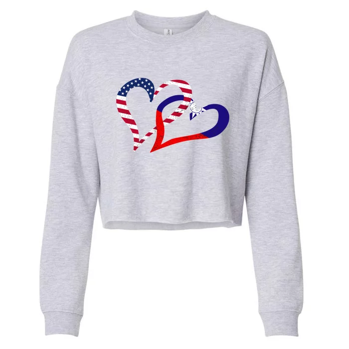 Taiwan Taiwanese Americans Usa Flag Colors Heart Love Gift Cropped Pullover Crew