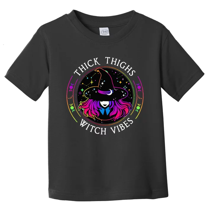 Thick Thighs And Witch Vibes Halloween Costume Witchy Toddler T-Shirt