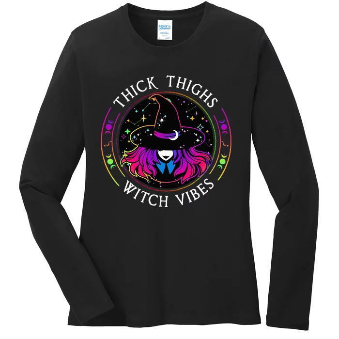 Thick Thighs And Witch Vibes Halloween Costume Witchy Ladies Long Sleeve Shirt